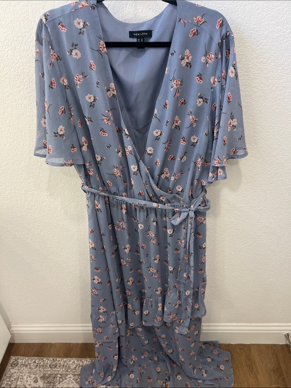 New Look Dusty Blue Floral Wrap Maxi Dress